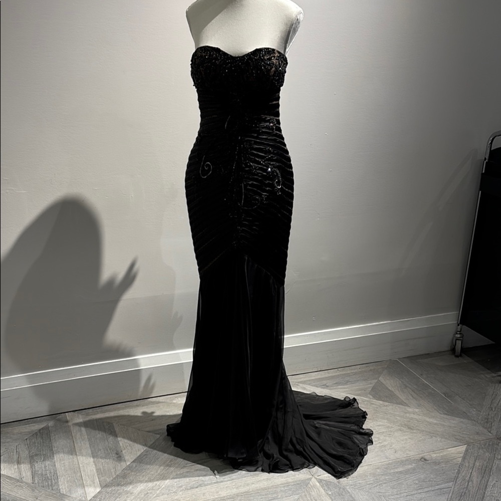 Jovani Black Sequin Strapless Cocktail Gown